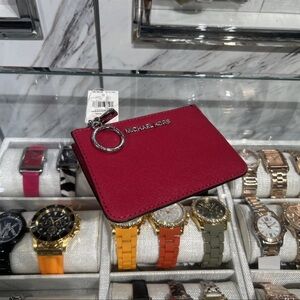 Michael Kors Red Card Holder Key Ring, New With Tags